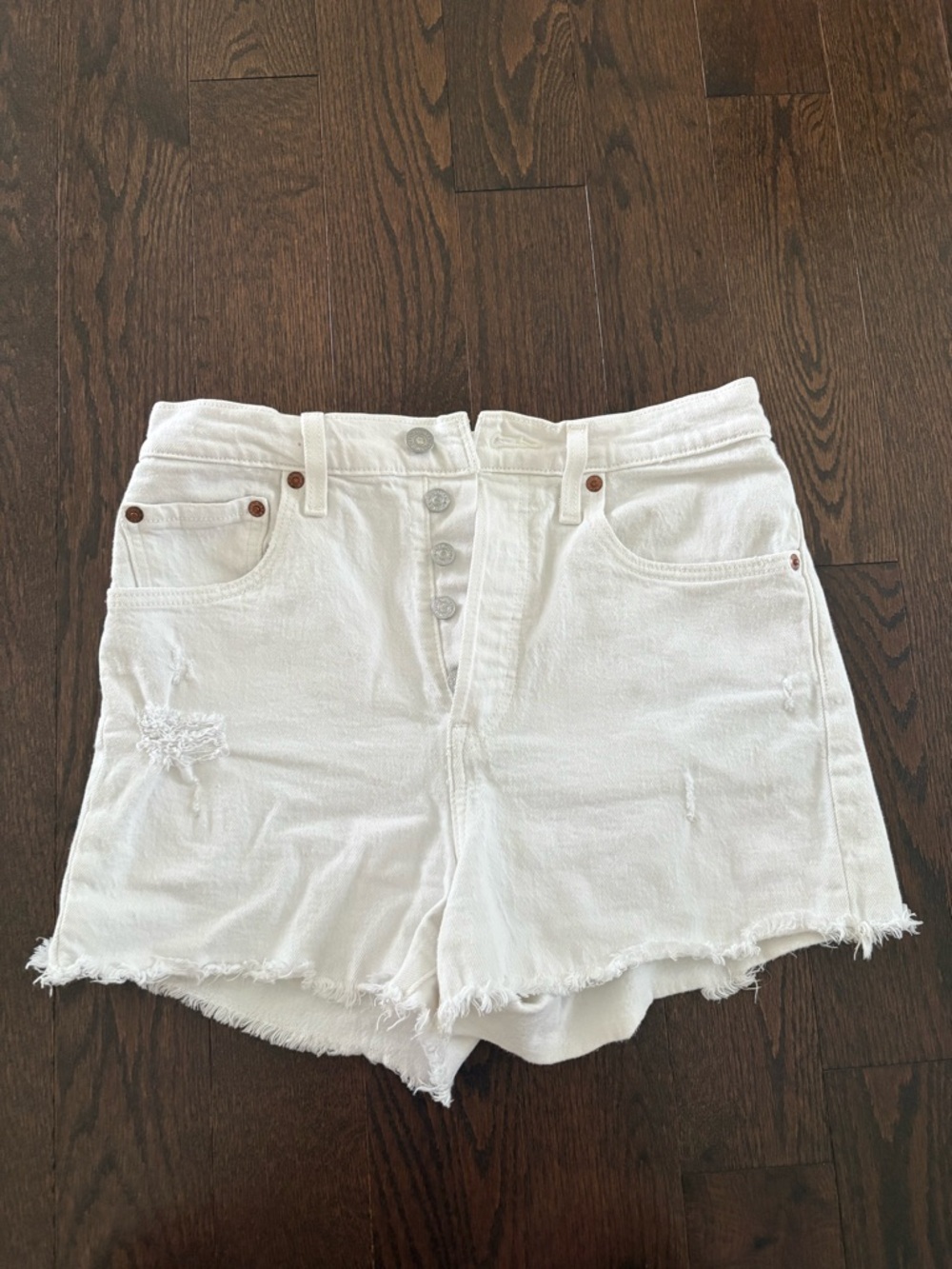 Levi's White High-Rise Button-Fly Denim Shorts